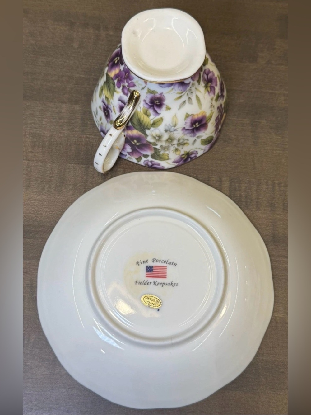Floral Fine Porcelain Cup & Saucer Set Purple
Violets, Gold Trim, Fielder - Picture 6 of 10